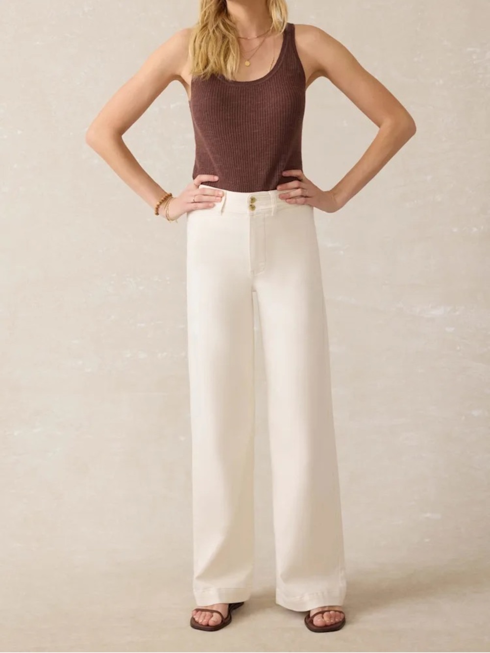 Faherty High-Rise Wide-Leg Pants in Cream